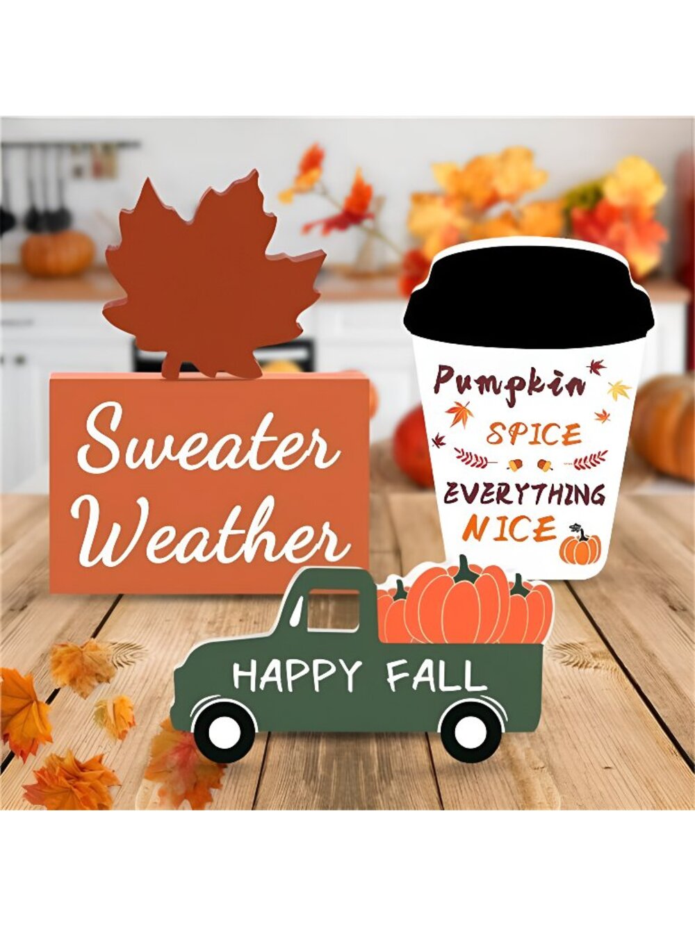 Fall Decor Fall Decorations for Home 4Pcs Wooden Coffee Cup Maple Leaf Car